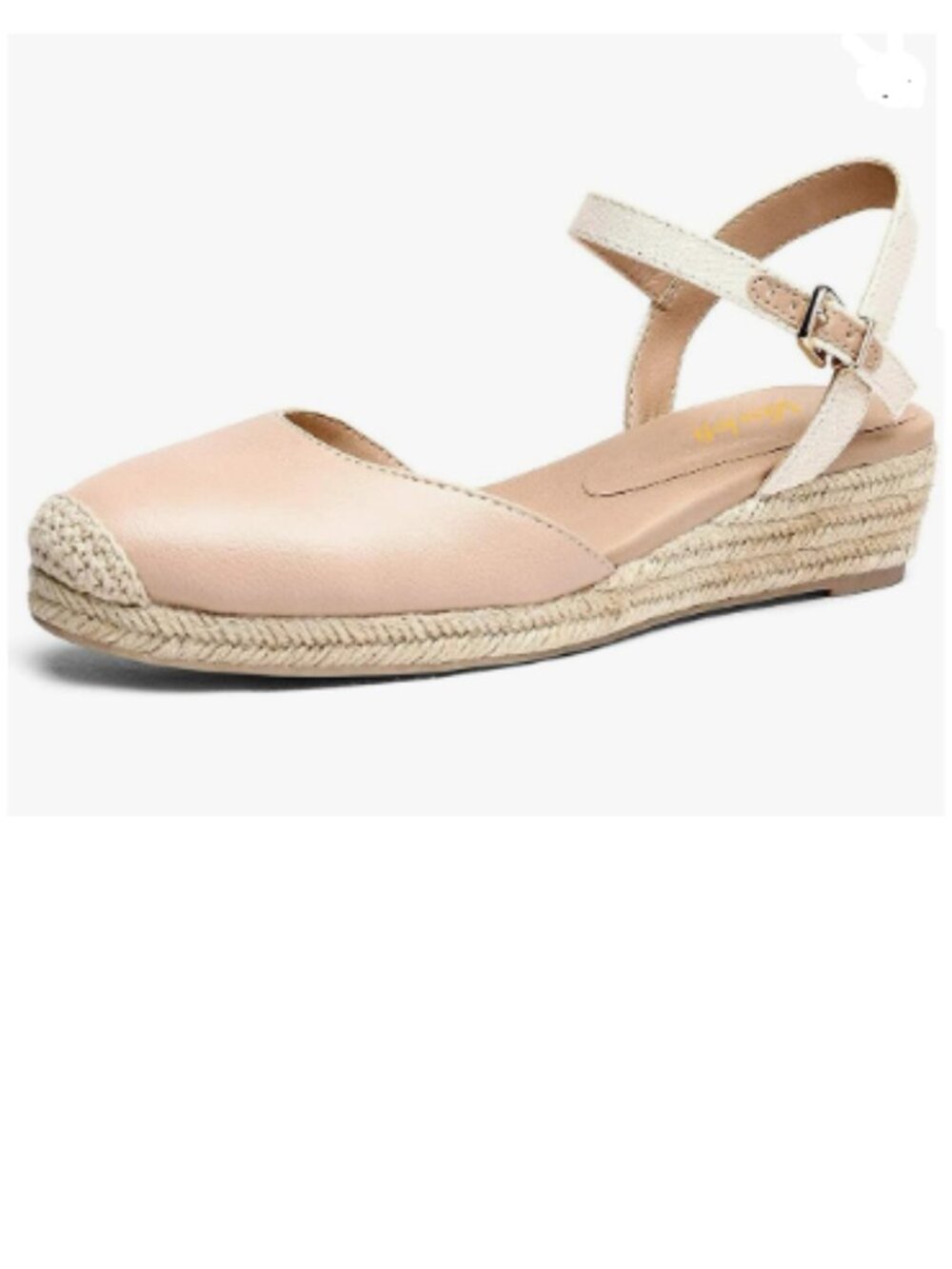 miss left Apricot Round Toe Espadrille Sandals Mid Heel Wedges Ankle Strap，Shoes